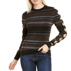 Ted Baker, Integral Jelinna Metallic Striped Bow Sleeve Sweater, Size 1